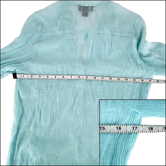 Iz Byer Henley Gauzy Crepe Tunic Top Blouse 3/4 Roll Tab Sleeve Light Blue XL - Picture 10 of 15